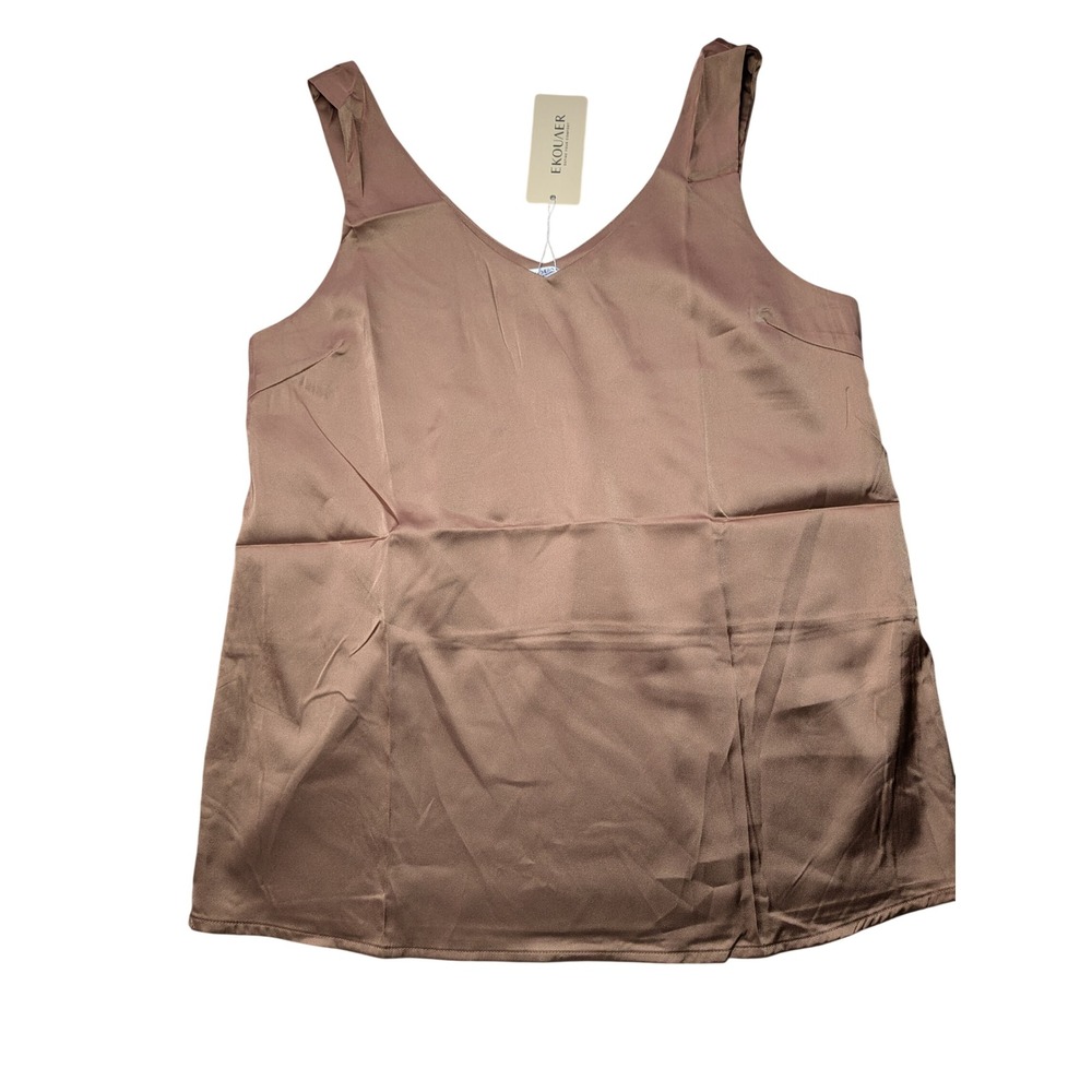 Ekouaer Satin Camisole Top V-Neck Silk Tank Bronze Rose Gold Small NWT